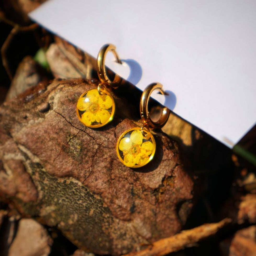 Orecchini pendenti in acciaio inossidabile argento a sfera con fiore Narciso Selvatico