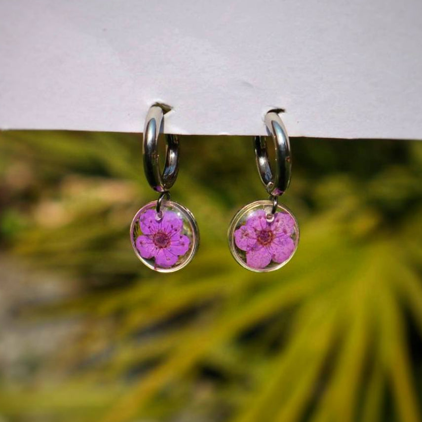 Orecchini pendenti in acciaio inossidabile argento a sfera con fiore Narciso Selvatico