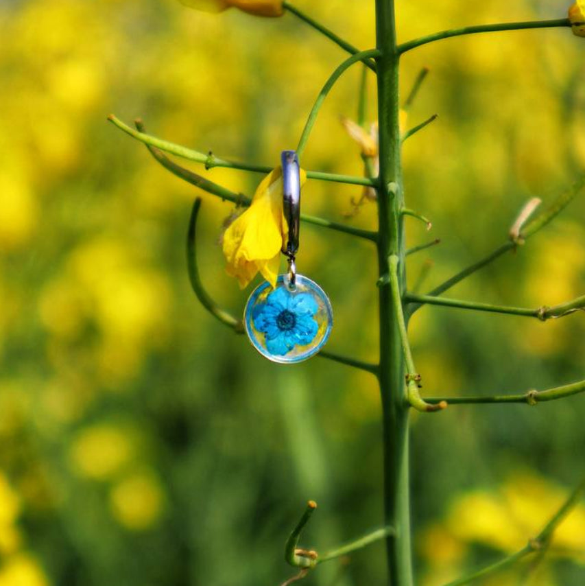 Orecchini pendenti in acciaio inossidabile argento a sfera con fiore Narciso Selvatico