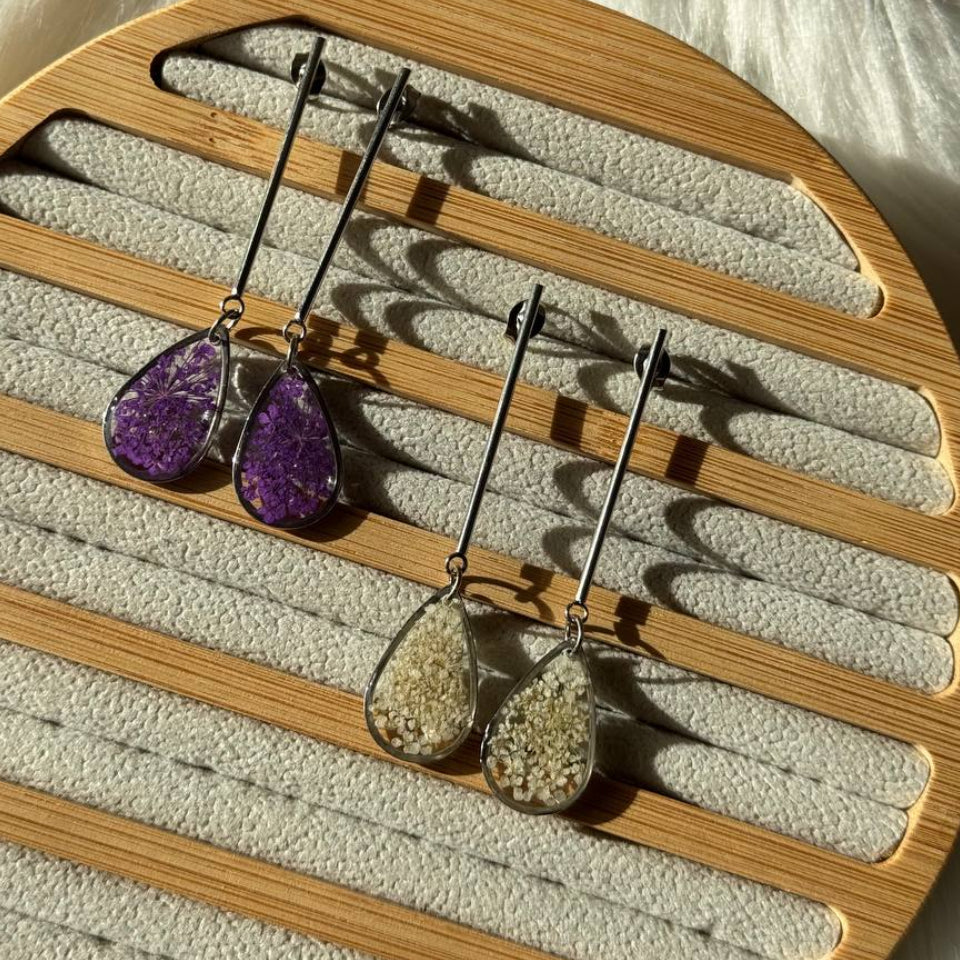 Orecchini pendenti in acciaio inossidabile a goccia con Pizzo della Regina Anna