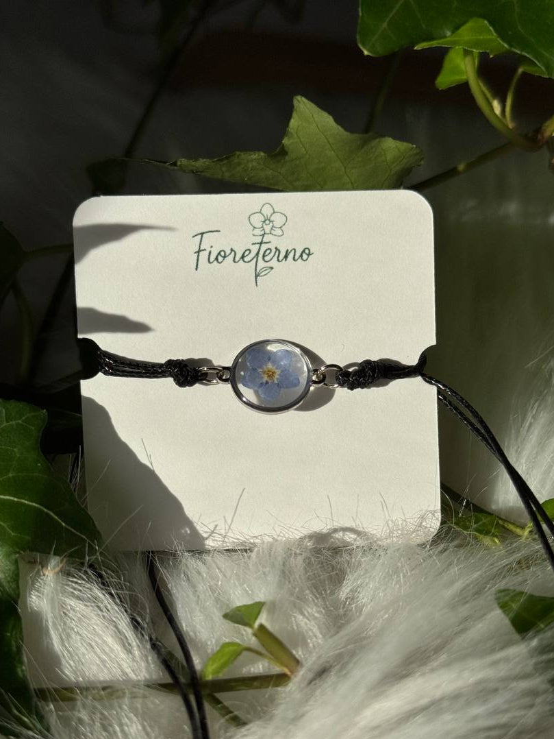 Bracciale cordino regolabile con fiore non ti scordar di me