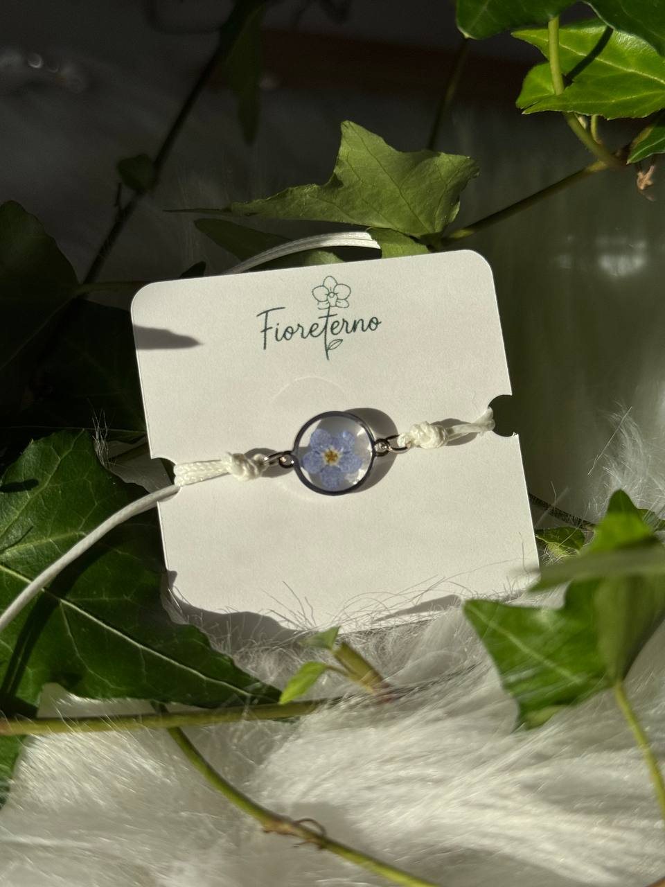 Bracciale cordino regolabile con fiore non ti scordar di me