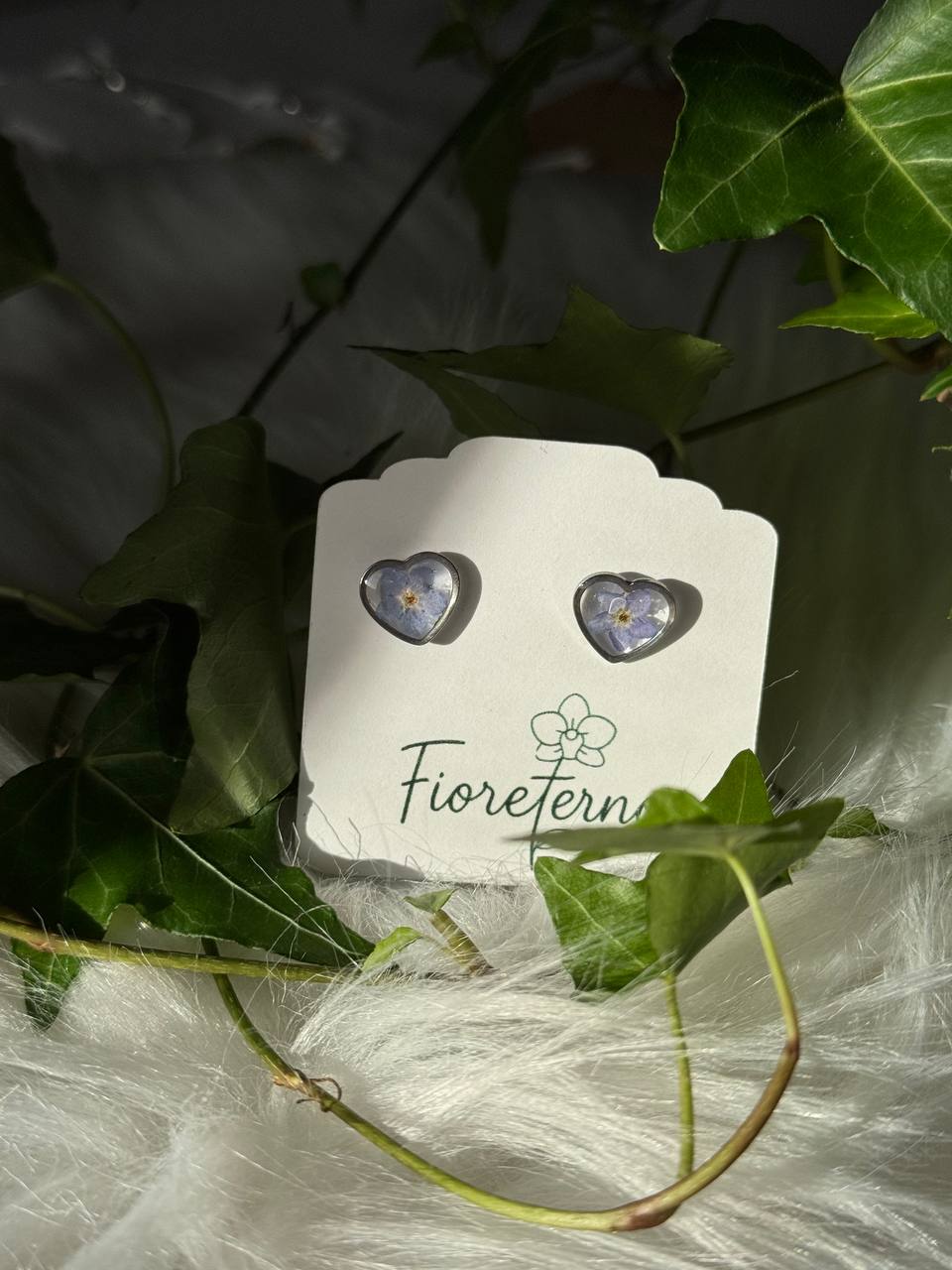 Orecchini a lobo argento in acciaio inossidabile con fiore Non ti Scordar di me