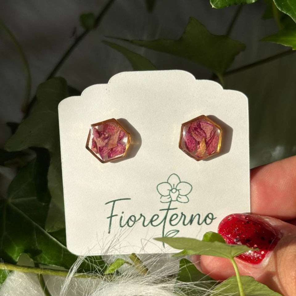 Orecchini a lobo oro in acciaio inossidabile con petali di Rosa rossa