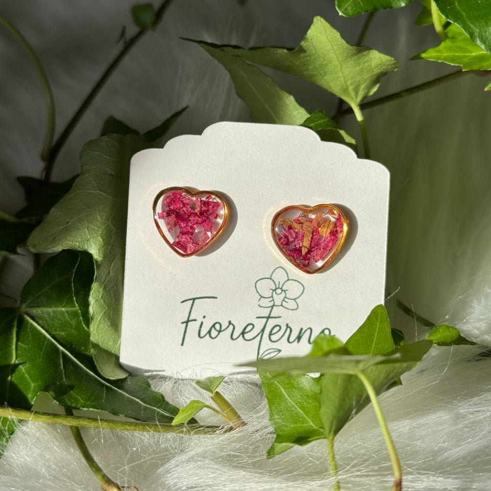 Orecchini a lobo medio oro in acciaio inossidabile con petali di Rosa rossa