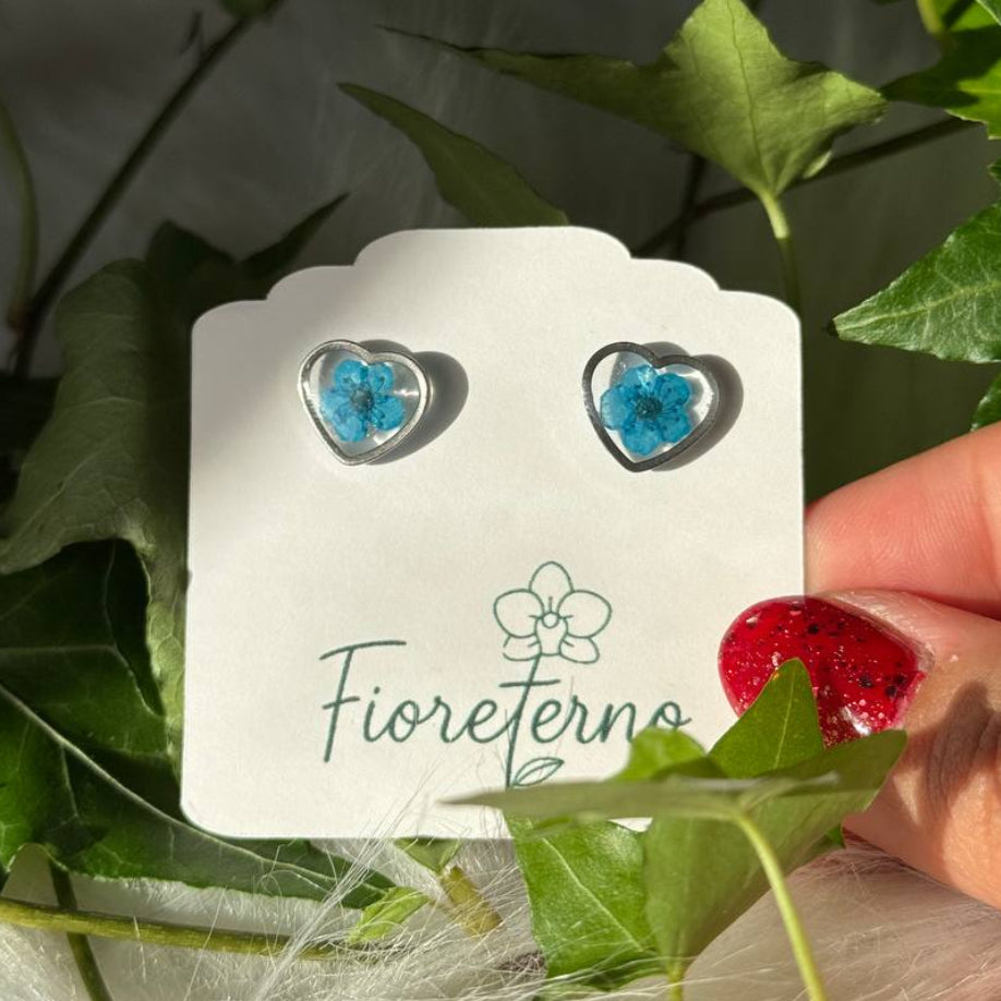 Orecchini a lobo argento in acciaio inossidabile con fiore Narciso Selvatico blu