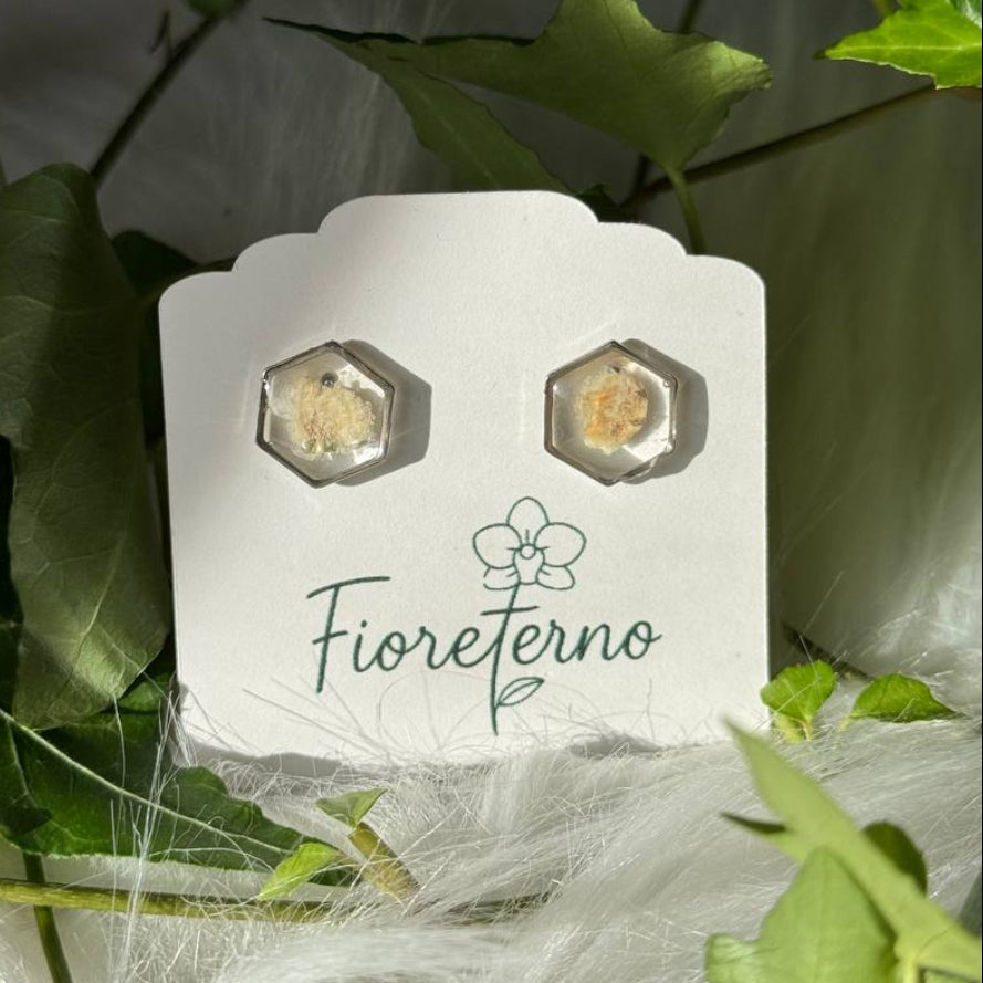 Orecchini a lobo argento in acciaio inossidabile con Gypsophila bianca