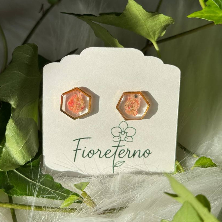 Orecchini a lobo oro in acciaio inossidabile con Gypsophila rosa