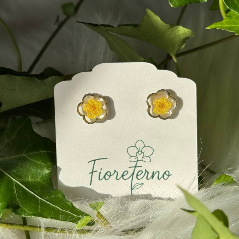 Orecchini a lobo argento in acciaio inossidabile con Narciso Selvatico giallo