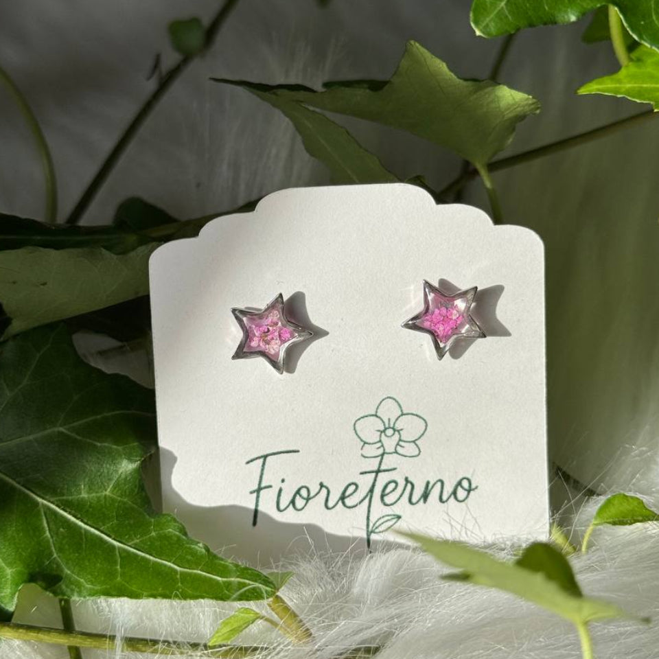 Orecchini a lobo argento in acciaio inossidabile con fiorellini del pizzo della regina Anna fucsia