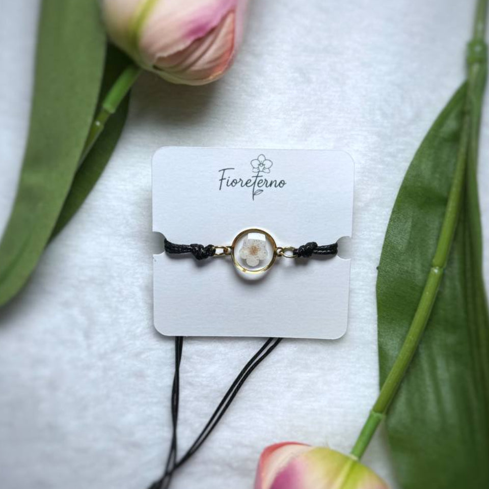 Bracciale cordino regolabile con fiore Narciso Selvatico