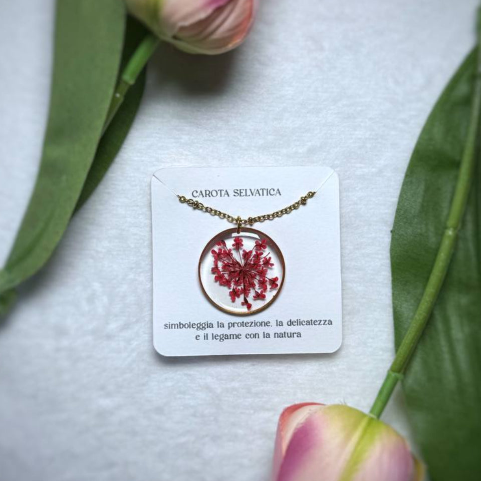 Collana in acciaio inossidabile con Pizzo della Regina Anna Rosso