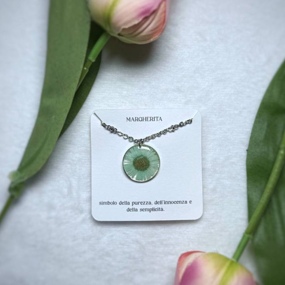 Collana in acciaio inossidabile e ciondolo con Margherita