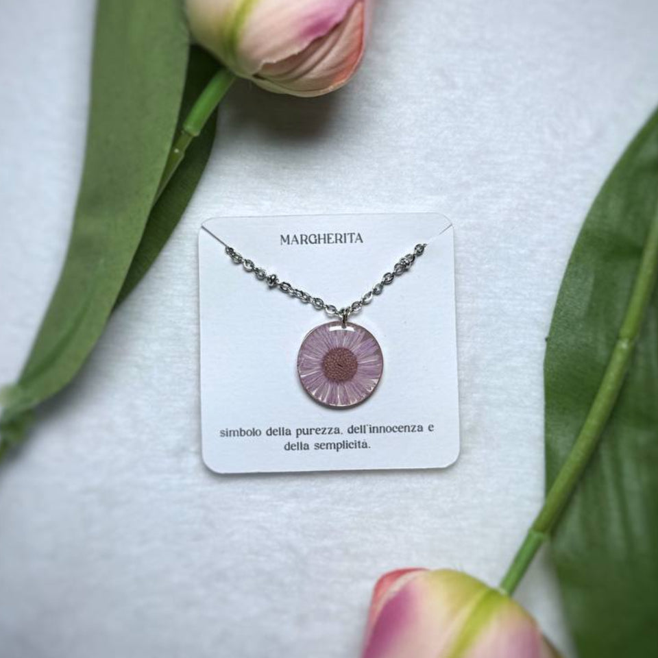 Collana in acciaio inossidabile e ciondolo con Margherita