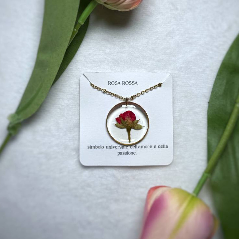 Collana in acciaio inossidabile con bocciolo di Rosa