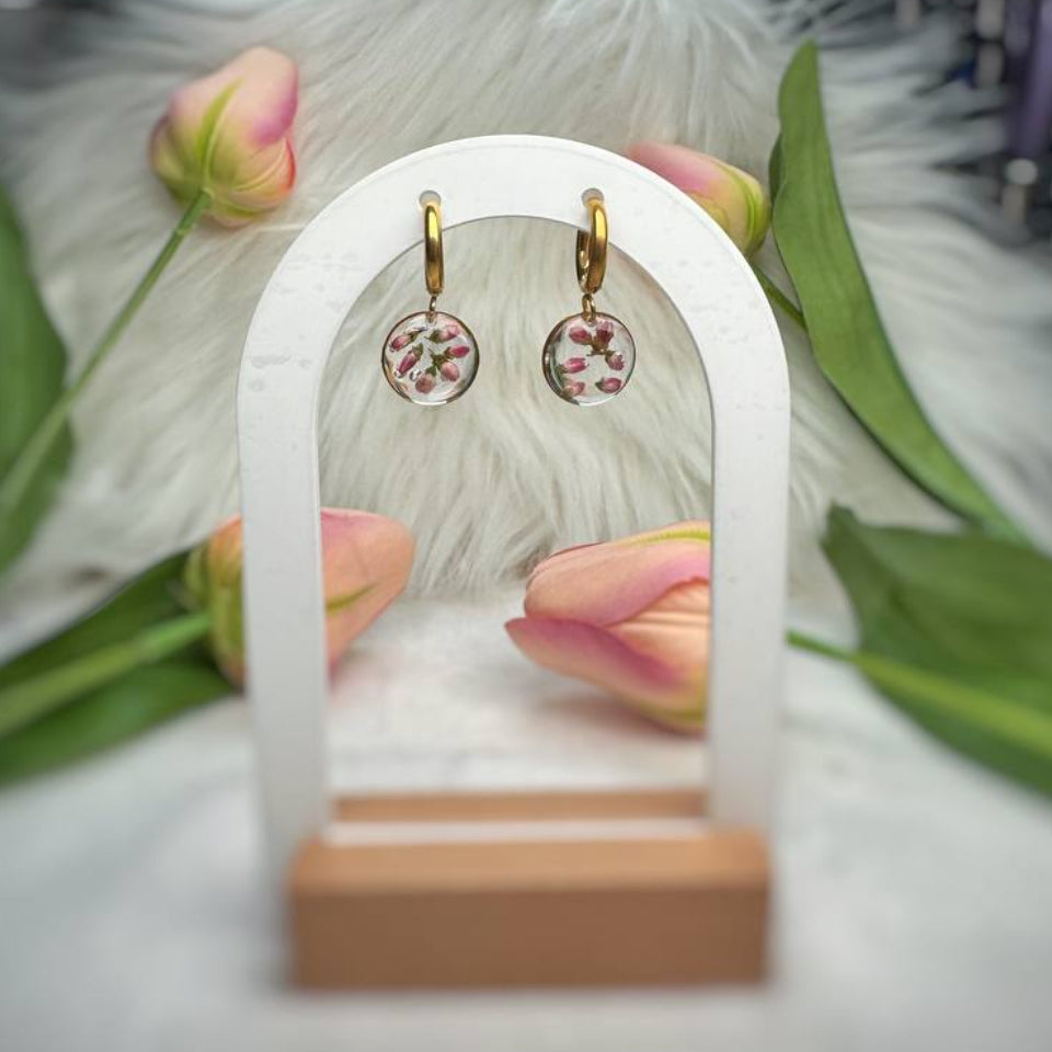 Orecchini pendenti in acciaio inossidabile oro con Erica Viola