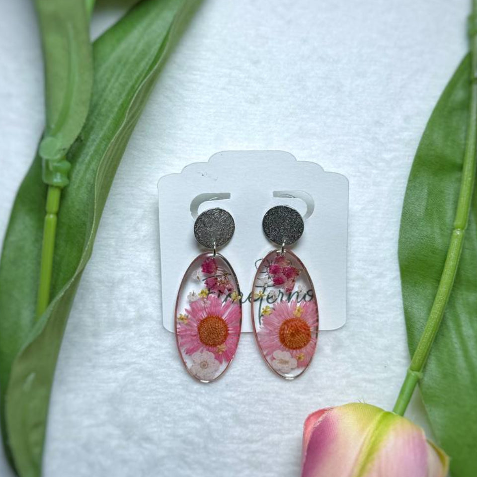 Orecchini pendenti in acciaio inossidabile con ovale Floreale