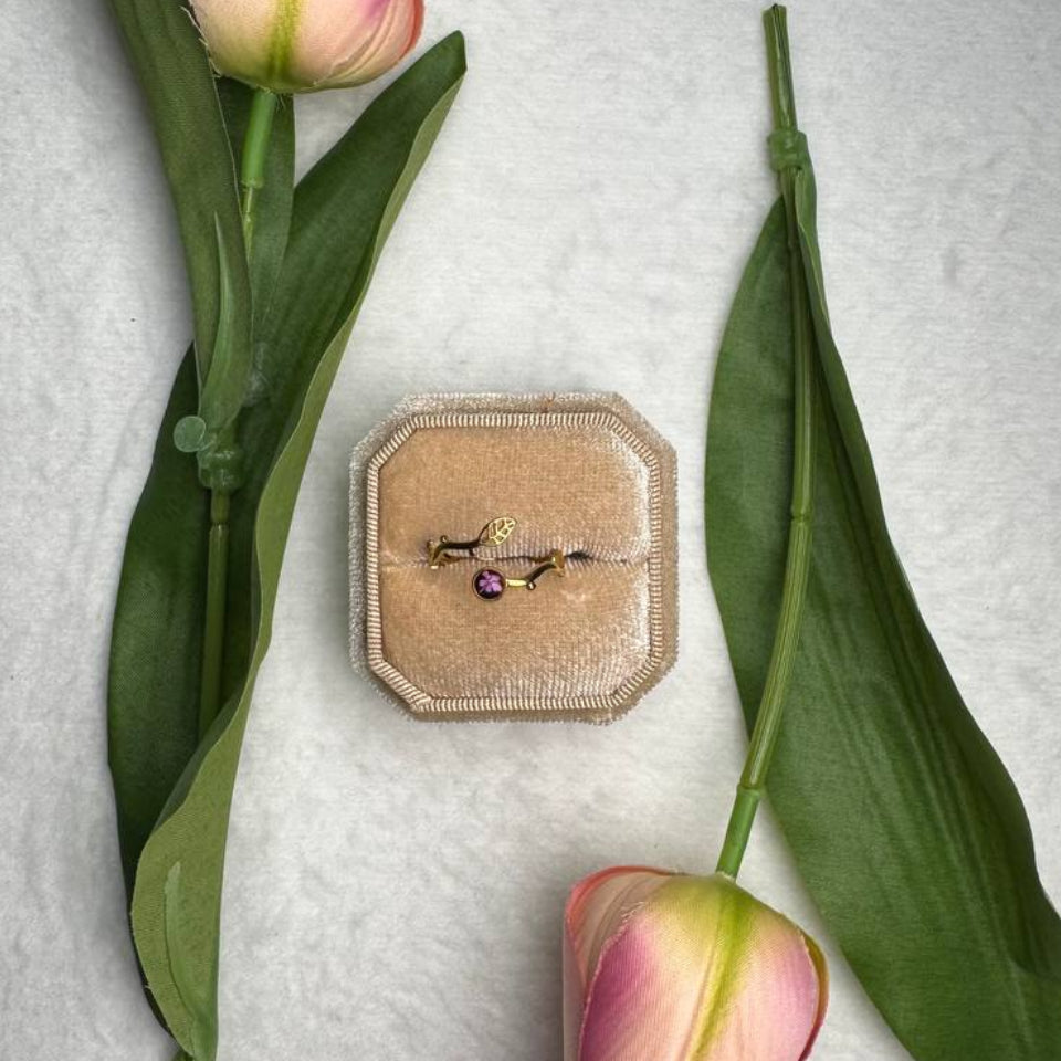 Anello Edera - acciaio inossidabile con Pizzo della Regina Anna sfondo nero