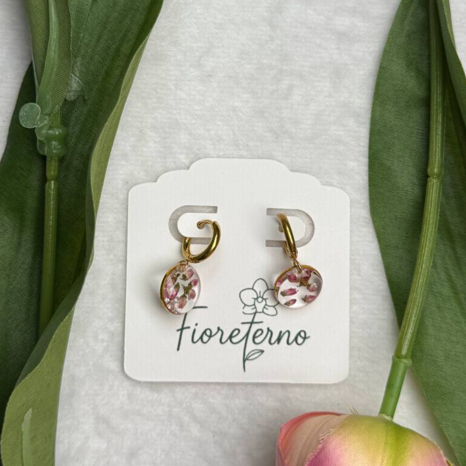 Orecchini pendenti in acciaio inossidabile oro con Erica Viola