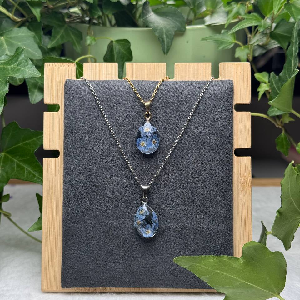 Collana in acciaio inossidabile e ciondolo a goccia con fiore Non ti Scordar di Me