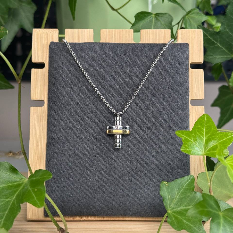 Collana croce con dettagli oro Uomo in acciaio inossidabile