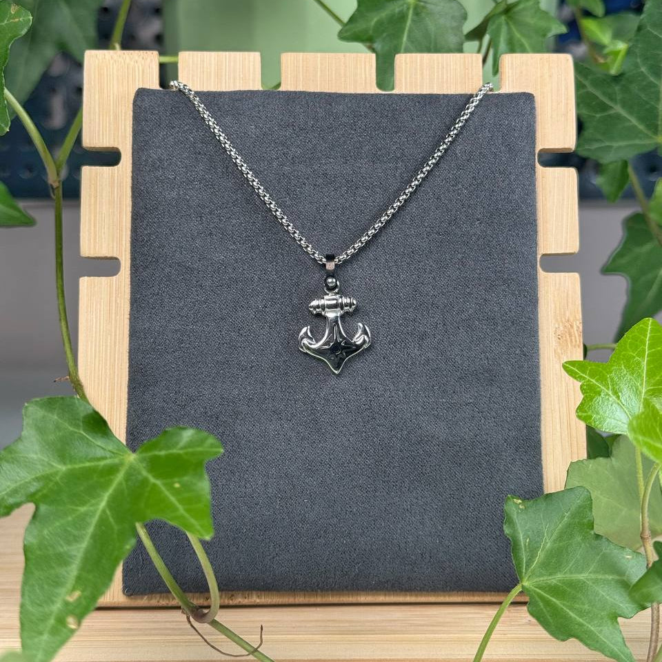 Collana ancora con dettaglio nero Uomo in acciaio inossidabile